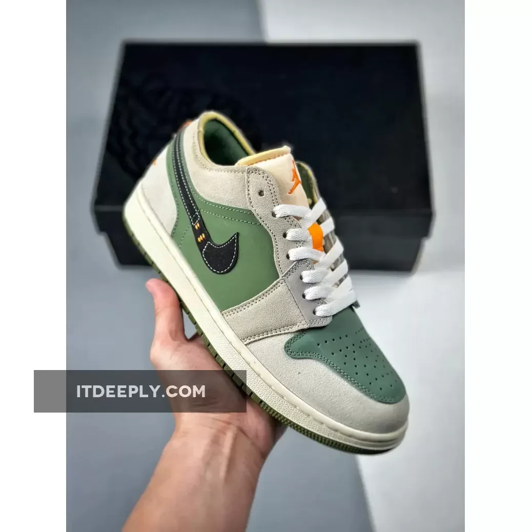 Air Jordan 1 Low "Sky J Light Olive" Army Green / Black | AJ1 CRAFT LOW