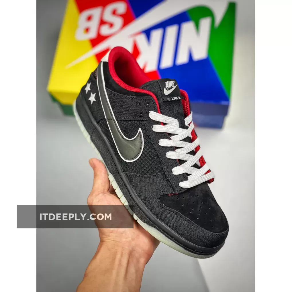 LPL x Nike Dunk Low Black/White-Bright Crimson - lpl x nike dunk low release date