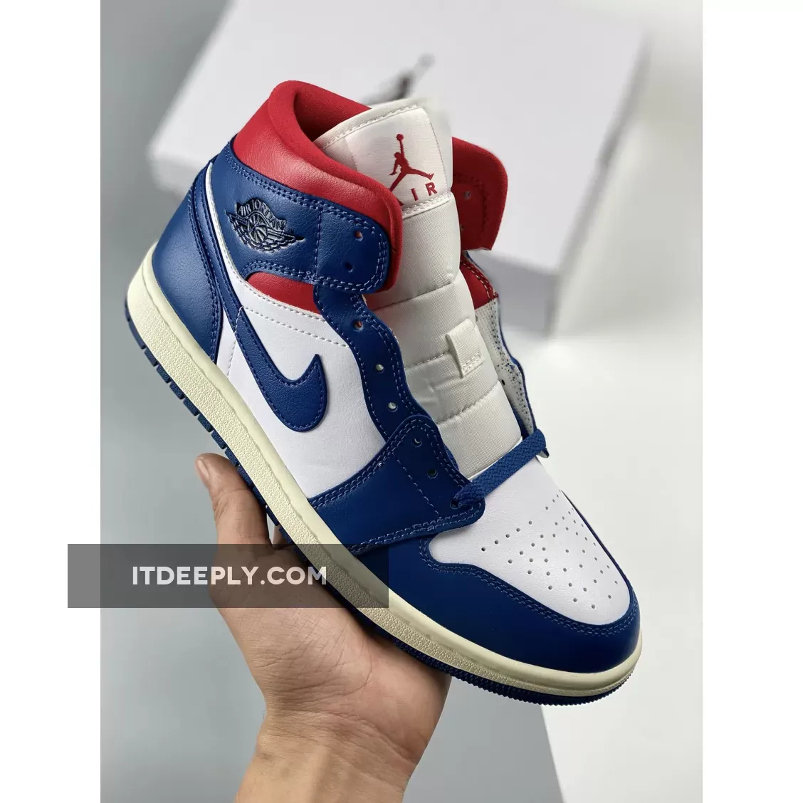 Air Jordan 1 Mid "French Blue" Blue/White/Red | AJ1 WHITE BLUE