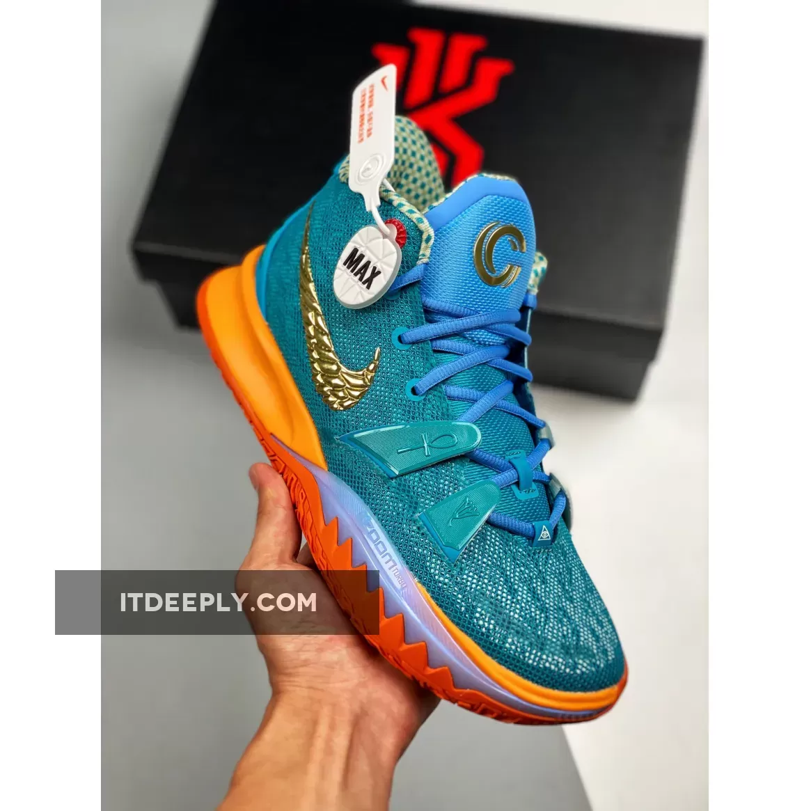 Teal Kyries Concepts x Nike Kyrie 7 'Horus' Teal Blue/Light Blue-Orange-Metallic Gold CT1137-900