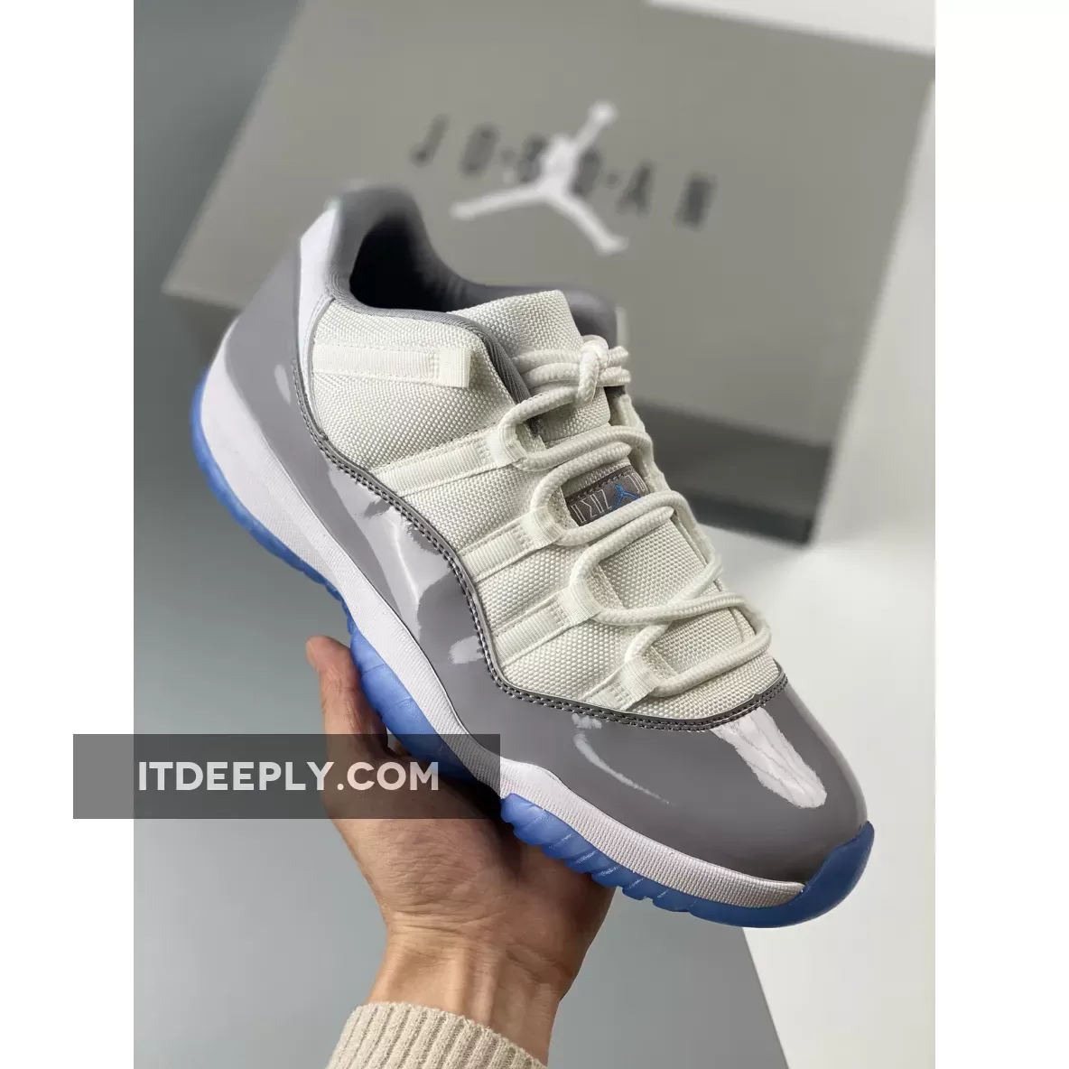 Air Jordan 11 Low "Elephant" White/University Blue-Cement Grey | cement grey 11 AV2187-140